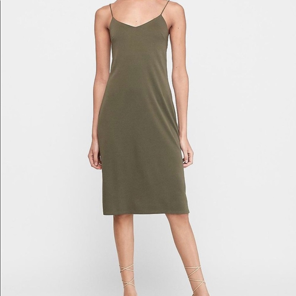 Express spaghetti straps midi slip olive dress
